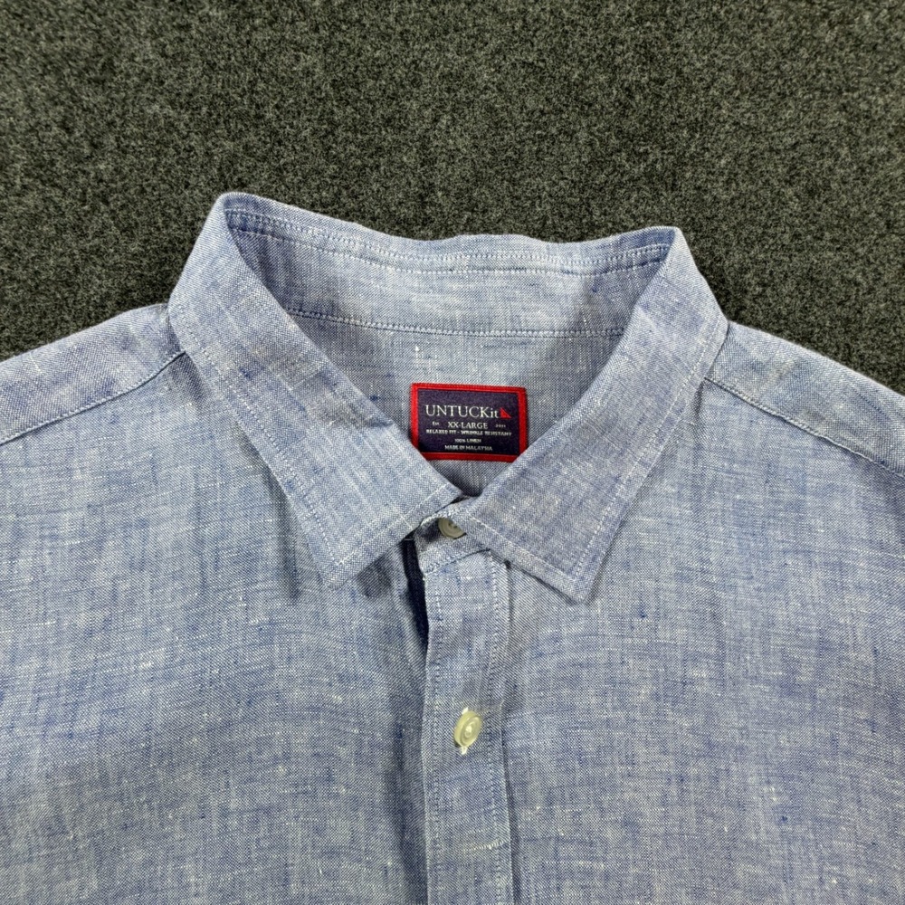UNTUCKit Mens XXL Relaxed Fit 100% Linen Button Down Shirt Blue Long Sleeve - Picture 3 of 10